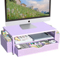 Spacrea Desk Organizer and Accessories, Computer Monitor Stand Riser with Drawer and 2 Pen Holders, Office Desk Accessories & Workspace Organizers for Office Supplies (Purple)