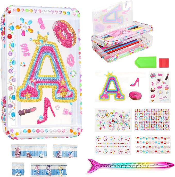 1PCS Clear Pencil Case, Plastic Pencil Box, Large Crayon Box, Craft Organizers and Storage, School Supplies for Boys and Girls with Stickers and Kit (Letter A Set)