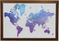 Push Pin Travel Maps - Vibrant Violet Watercolor World - Brown Frame Framed Pin Map for Tracking Your Travels - 27.5" x 39.5" - 8 Handcrafted Frame Options - Made in USA - Ideal for Any Traveler