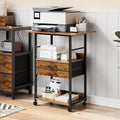Large Printer Stand with Storage Fabric Drawer Under Desk Printer Table with Wheels for Home Office, Printer Cart fit Fax Machine Scanner (Rustic Brown, 3 Tiers)