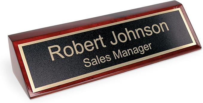 ExcelMark Personalized Rosewood Business Desk Black Name Plate with Gold Letters - 2"x 8"