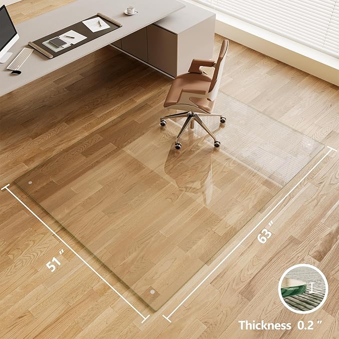Koonmi Chair Mat for Carpet, Tempered Glass 51"x63" Office Chair Mat, Glass Floor Mat Protector with Rounded and Polished Edges, Ideal for Hardwood Floor, Carpet, Office, Desk, Rolling Chair
