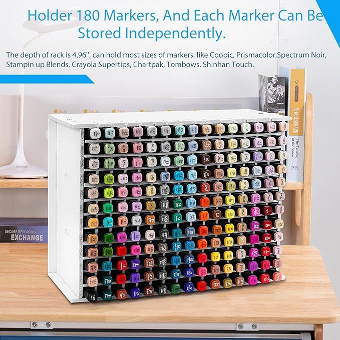Art Marker Storage Rack for 180 Markers, Watercolour Brushes Pens Color Pencils Organizer Holder for Desk