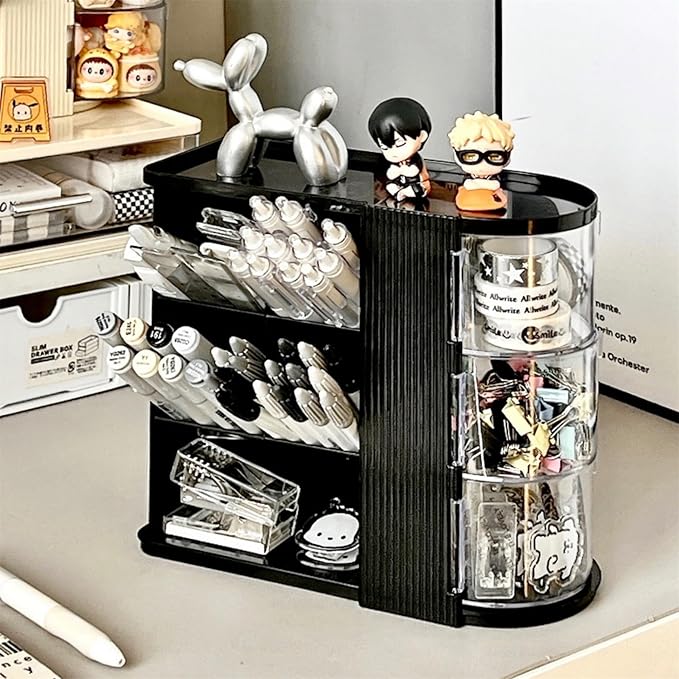 Desk Organizer with Pen Pencil Holder for Desk, Pen Organizer with 3 Drawers, Multi-Functional Desk Organization Deals and Accessories Desktop Storage for Office Home Art Supplies (Black)
