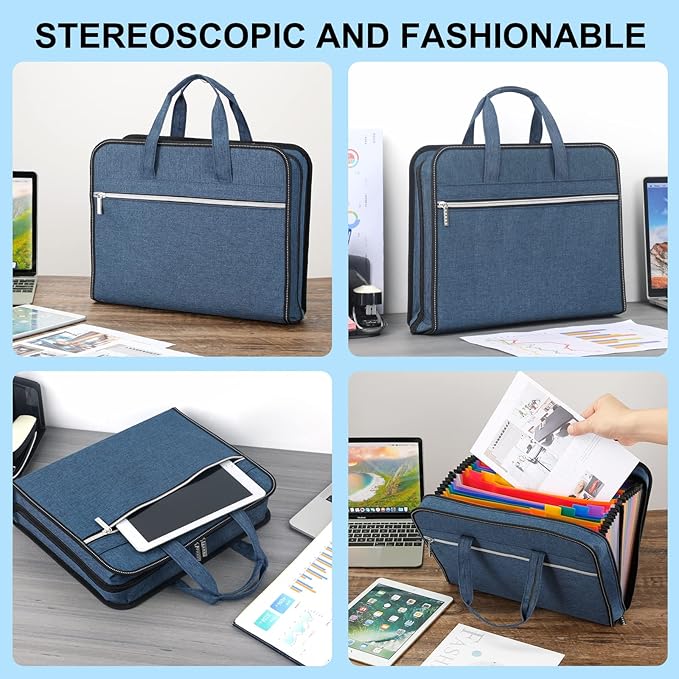 SEEKIND Heavy Duty Accordian File Organizer with Handle,26 Pockets Expanding File Folder, Portable Cloth Document Organizer Accordion File Keeper for Letter Size / A4 File, for Office, School-Teal …