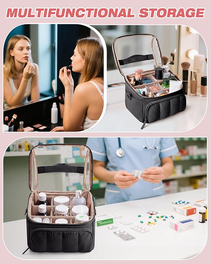 Quilted Marker Organizer Case Holds 180 Markers, Marker Storage Organizer Bag with Dividers and Multiple Pockets (Bag Only), Black
