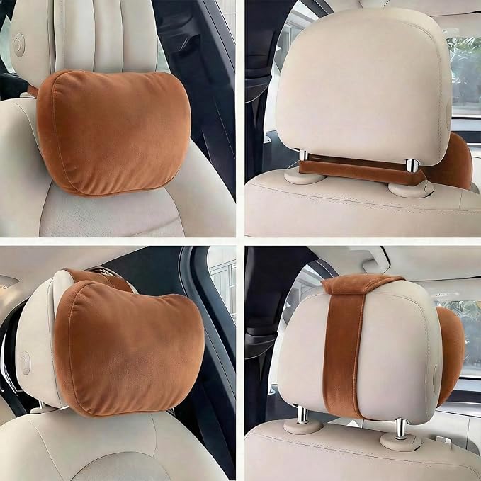 2PCS Car Pillow for Car Neck Pillow for Driving Seat Lumbar Support Soft Cushion with Extra Filling Accessories Back Support for Travel Nap and Trips Sleeping(Brown, Head)