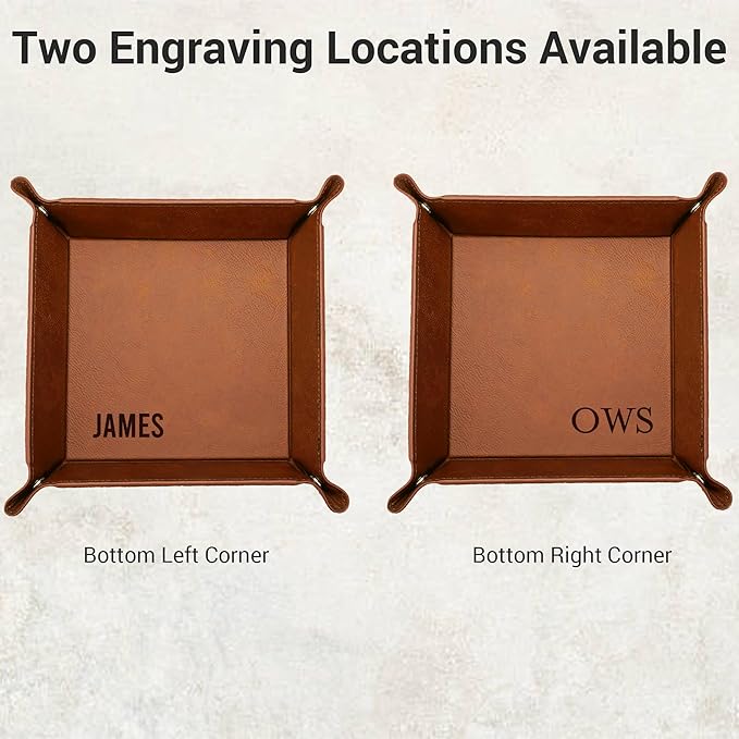 Personalized Valet Tray, Custom Engraved Leather Keys Tray for Men - Catchall Tray Organizer for Entryway Table, Unique Dad Birthday Gift from Daughter Son, Father Day (Monogrammed)