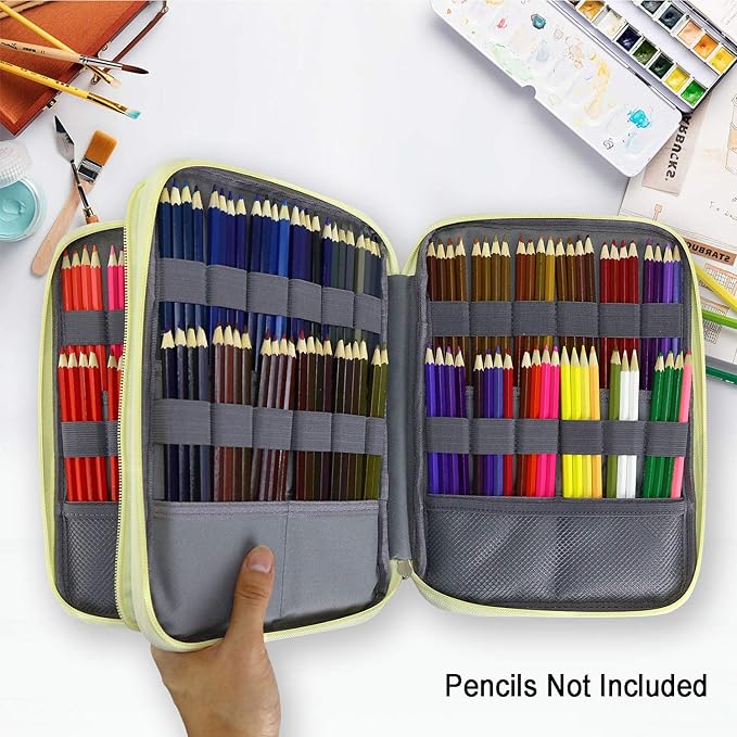 YOUSHARES 192 Slots Colored Pencil Case, Large Capacity Pencil Holder Pen Organizer Bag with Zipper for Prismacolor Watercolor Coloring Pencils, Gel Pens & Markers for Student & Artist (Green)