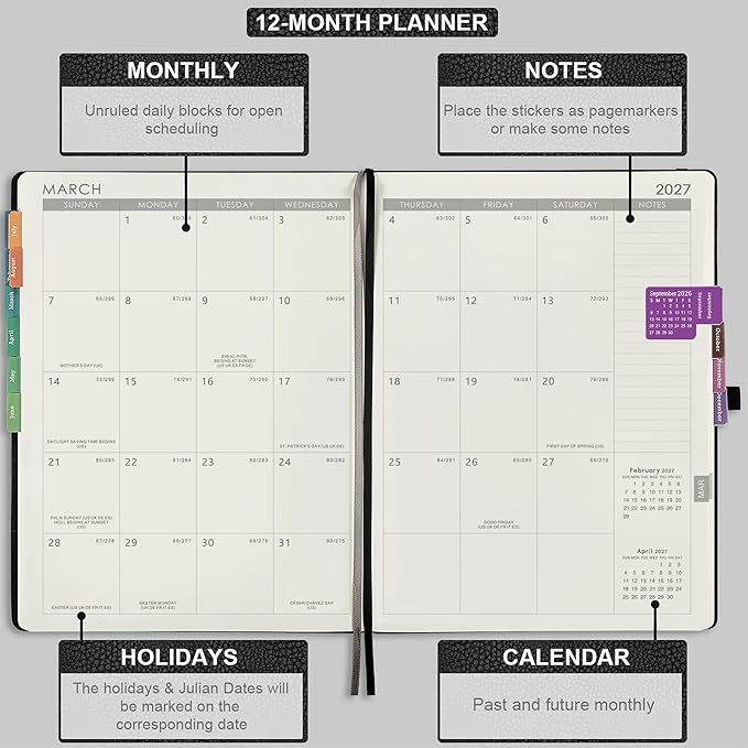 Planner 2026-2027 - Jul 2026 - Jun 2027, Planner Weekly and Monthly, Calendar Planner 2026-2027, 8.5" x 11", Leather Cover Planner with Thick Paper, Back Pocket with Notes Pages, Black