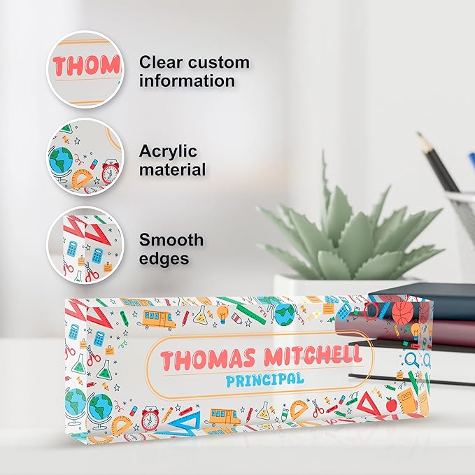 Personalized Name Plate for Desk, Custom Desk Name Plate, Acrylic Name Plate Office Desk Accessories, Personalized Office Gifts for Coworkers Teachers, Employee Appreciation Gifts (Teacher's Day)