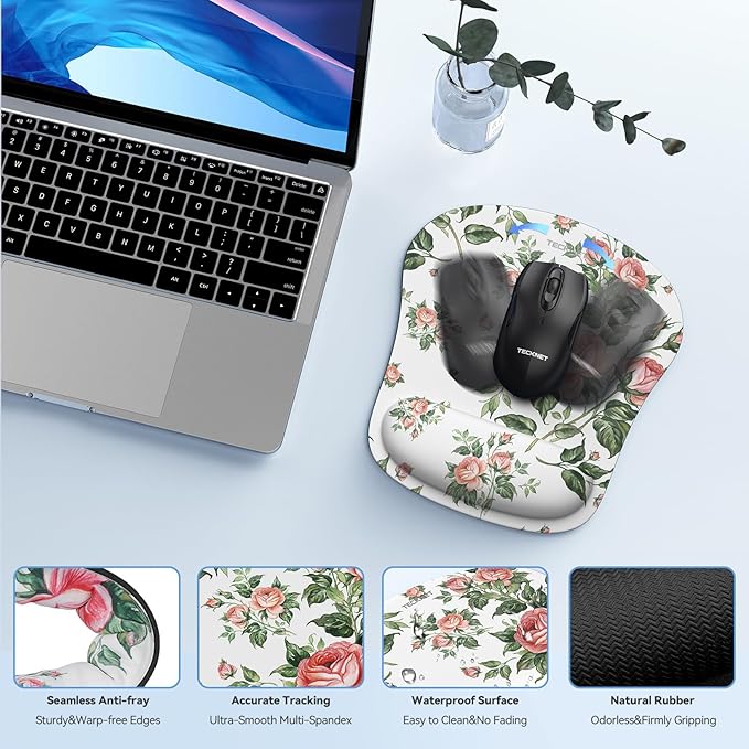 TECKNET Keyboard Wrist Rest and Mouse Pad with Wrist Support, Memory Foam Set for Computer/Laptop/Mac, Lightweight for Easy Typing & Pain Relief Ergonomic Mousepad