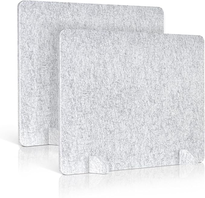 AMUSIGHT 2 Pack Acoustic Desk Dividers - 24" x 20" Freestanding Privacy Panels Set with Noise - Reducing Design Cubicle Sound Proof, Ideal for Office, Classroom, and Home (Silver Gray)