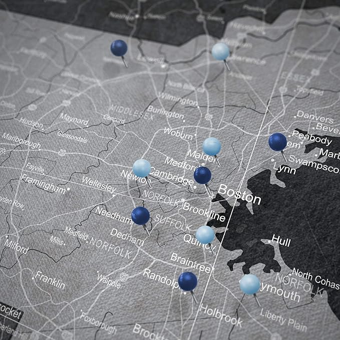 Conquest Maps Push Pin Massachusetts Map Board - With Push Pins to Mark Massachusetts Travels - Handmade in Ohio, USA - Design: Modern Slate
