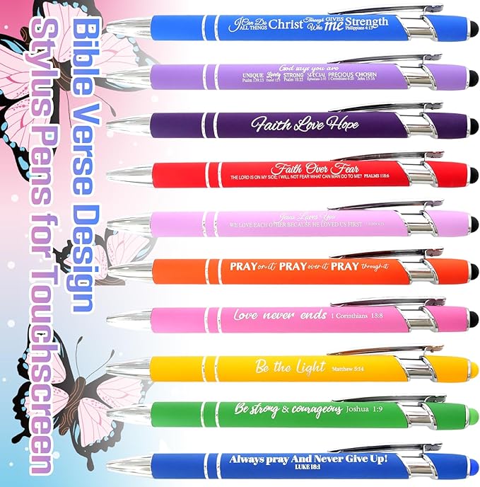 60 Sets Christian Bible Verse Pens Gifts Bulk Pens with Butterfly Bookmarks Religious Favors Prayers Christian Women Gifts Bulk Church Items Scripture Black Ink Ballpoint Stylus Pen for Touchscreen