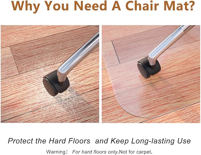 Naturehydro Office Chair Mat for Hardwood Floor, 48" x 36" Transparent Floor Protector,Easy Glide Rolling Desk Chair Floors Mat, BPA and Phthalates Free (with Lip)