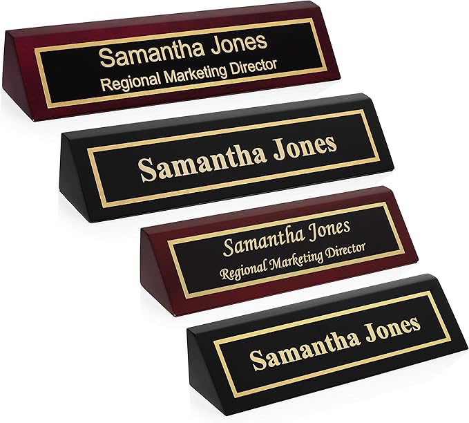 Providence Engraving Personalized Wood Desk Name Plate for Office with Custom Laser Engraved Piano Finish Desk Wedge in Rosewood, 2x8