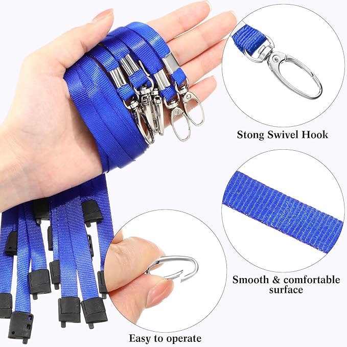 Harloon 200 Pcs Breakaway Lanyards Bulk Safety Nylon Flat Lanyard with Clip Swivel Hooks for ID Badge ID Card Holder(Blue)