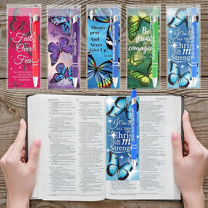 30 Sets Christian Bible Verse Pens Gifts Bulk Pens with Butterfly Bookmarks Religious Favors Prayers Christian Women Gifts Bulk Church Items Scripture Black Ink Ballpoint Stylus Pen for Touchscreen