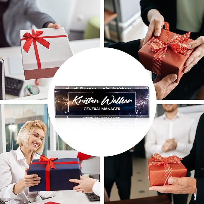 Personalized Desk Name Plate, Custom Acrylic Glass Name Plates for Desks, Office Desk Decor Nameplate, Desk Accessories, Teacher Boss Coworkers Employee Appreciation Gift (Modern Deep Blue)