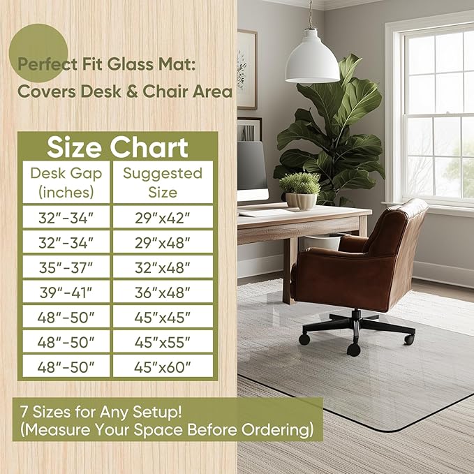 Furnbar Office Chair Mat for Carpet & Hardwood, Upgraded 45" x 60" Tempered Glass Chair Mat for Office Home, with 4 Anti-Slip Pads