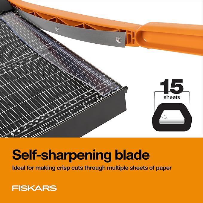 Fiskars Recycled Bypass Paper Trimmer - 12" Cut Length - Guillotine Paper Cutter with Self-Sharpening Blade - Black