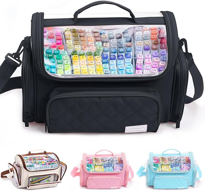 Large Marker Organizer Case Holds 200-300 Markers | Art Marker Storage Bag with Removable Dividers & Clear Top for Artists, Crafters & Travel - Pen, Pencil Alcohol Marker Holder - Art Supply