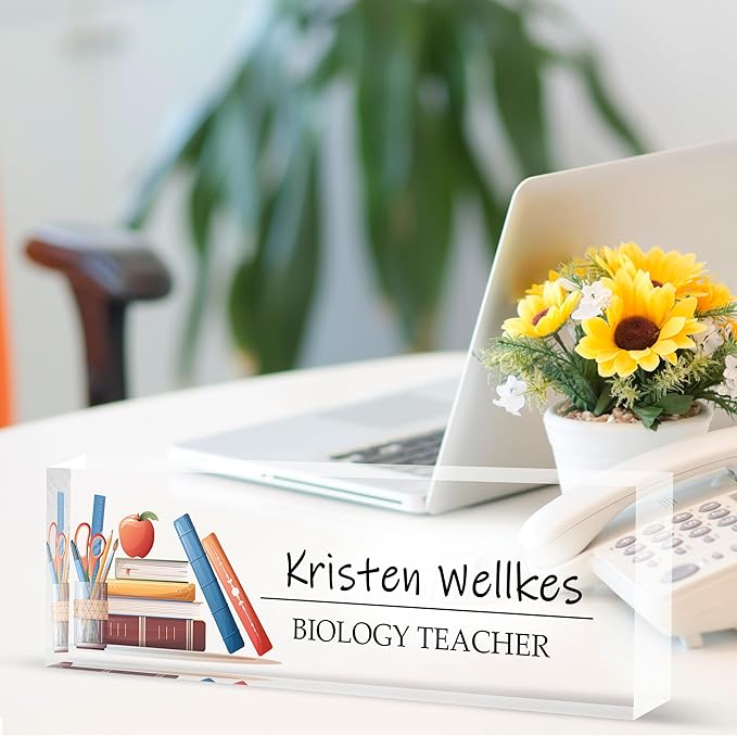 Custom Desk Name Plate Personalized, Acrylic Name Plates for Desk, Office Decor Personalized Gifts for Teacher Coworkers Boss Nurse (Books)
