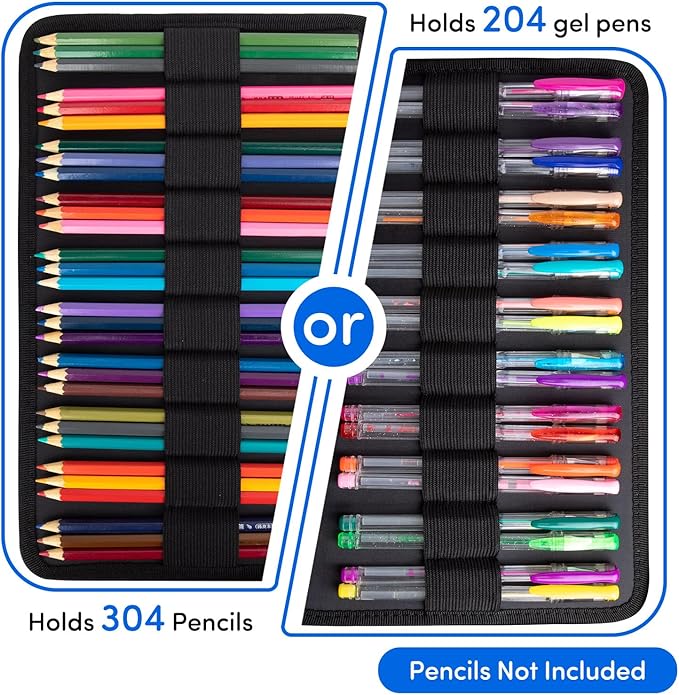 YOUSHARES 300 Slots Color Pencil Case - Pen Case Organizer with Handy Wrap & Zipper, Multilayer Holder for Prismacolor Colored Pencils & Gel Pen (Colorful)