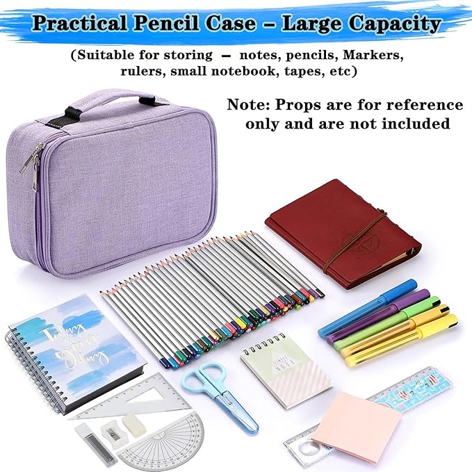 BTSKY® High Capacity Zipper Pens Pencil Case- Multi-Functional Stationery Pouch 72 Slots Colored Portable Pencil Bags With 2 Removable Sleeves(Purple)