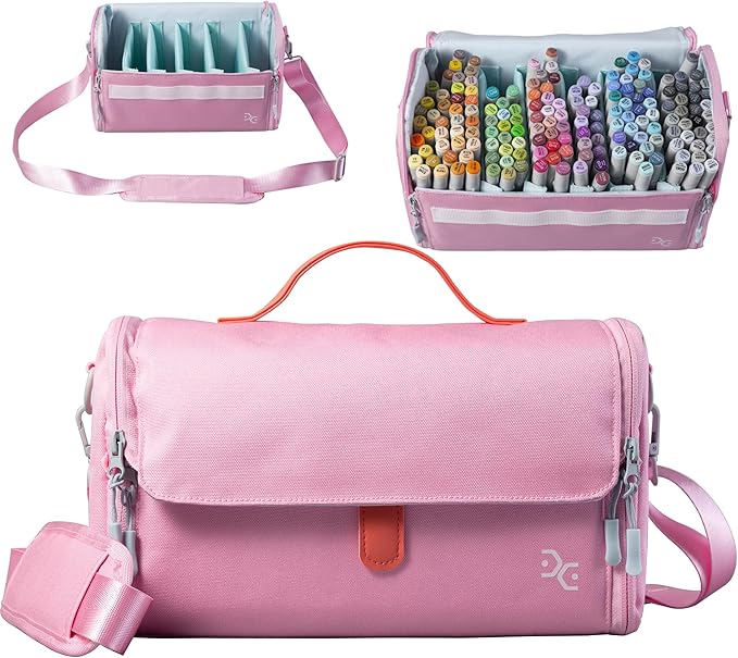 Togood Marker Pens Storage Tote Handbag, Up to 160 Pens, Pink Crossbody Bags Causal Shoulder Bag for Artists Hobbyist