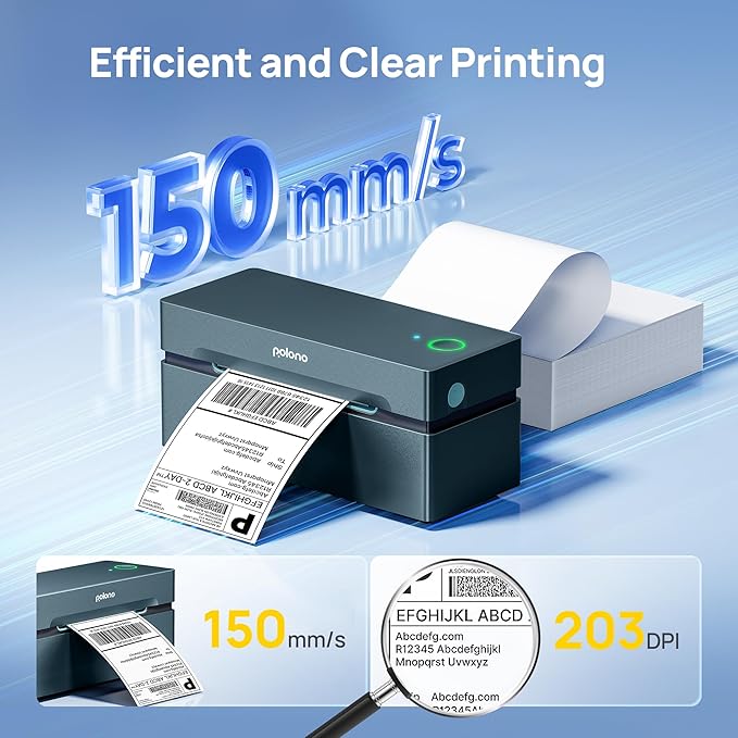 POLONO Bluetooth Thermal Shipping Label Printer, Wireless 4x6 Shipping Label Printer for Small Business, Support iOS, Android, Windows and Mac, Compatible with Amazon, Ebay, Shopify, Etsy, USPS(Cyan)