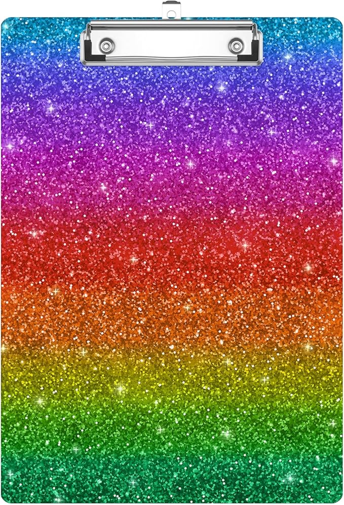 Rainbow Glitter Clipboard Decorative Clip Board with Metal Clip A4 Standard Size 12.5" X 8.7" for Teacher Students Nurses Office