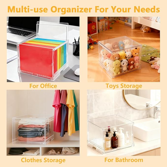 File Organizer Box with Lid,Hanging Filing Folder Organizer for Document Storage with Plastic Slide,Letter-size File Holder Filing Box for Office/Home/Decor/（2Pack）