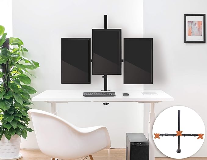 Stand Steady Triple Monitor Desk Stand with Clamp-On Base, for Home or Office Use, Height Adjustable Computer Monitor Stand with Full Articulation Mounts, Fits Most LCD/LED Monitors 13-32 Inches