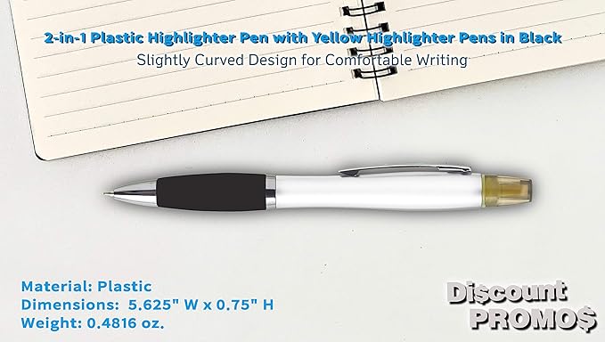 DISCOUNT PROMOS 10 Plastic Highlighter Pens Pack - Rubber Grip, Black Ink - Black