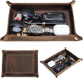 Top Grain Leather Desk Valet Tray Organizer for Man & Woman, Vintage Handmade, Foldable Flat Basket with Snap Buttons, Desk Catchall Holder for Wallet/Watches/Keys/Coins/Office Supplies, Coffee, Large
