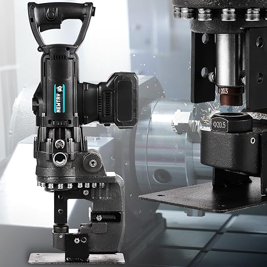 NEWTRY 1800W Cordless Hydraulic Hole Puncher + 2 Battery 3.0Ah Electric Hydraulic Hole Puncher 110V Angle Steel Punching Machine Φ1/4"-4/5" Metal Hole Punch for Angle Channel Steel Iron Aluminum,etc