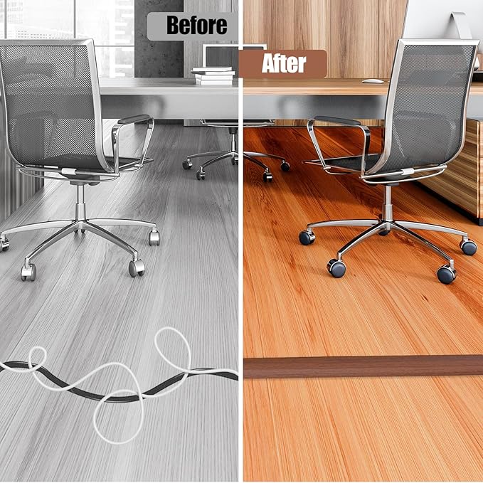 Floor Cord Cover Self Adhesive Cord Hider,20FT Cable Management, Extension Strip Protector for Wires, Prevent Cable Trips for Offices, Gyms, Exhibitions Cavity:0.39"(W) x0.27(H) Wood Red Teak