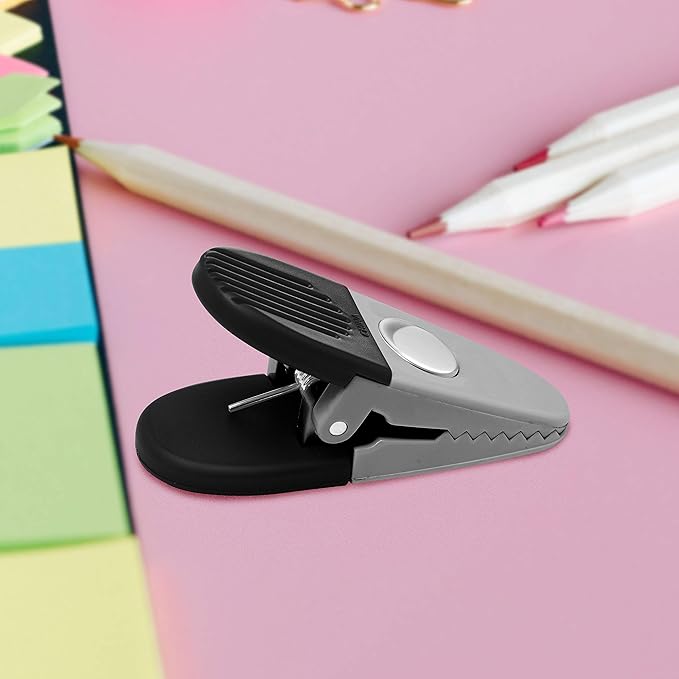 10 Magnetic Memo Holders Set - Customizable Text, Logo - Large Clip, Plastic - Silver Black