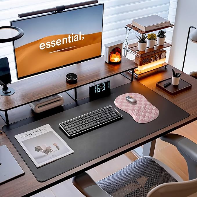 Ergonomic Mouse Pad with Wrist Rest,Slope Design for Pain Relief，Pink Mousepad with Reinforced Memory Foam & Non-Slip Base for Office Desk/Gaming