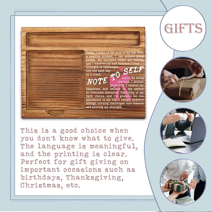 Note to Self Sticky Note Holder with Positive Affirmation, Inspirational Wooden Desk Gift for Women Teens Girls, Motivational Self Care Office Decor, Daily Mindset Note Pad Holder ZSS87