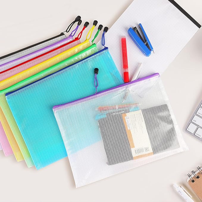 6 Pack Mesh Zipper Pouch Bags, Waterproof Zipper Pouch Zip File Folders for Organization School Office Supplies Travel Storage Bags (Colorful)