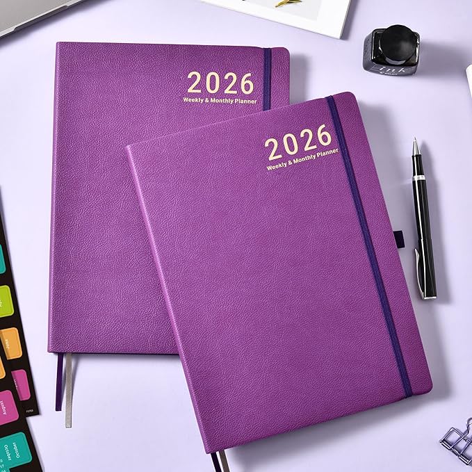 2026 Planner - JAN 2026 - DEC 2026, Planner 2026, Weekly and Monthly planner, 8.5" x 11", Leather Cover Planners with Thick Paper, Back Pocket with Notes Pages, Purple
