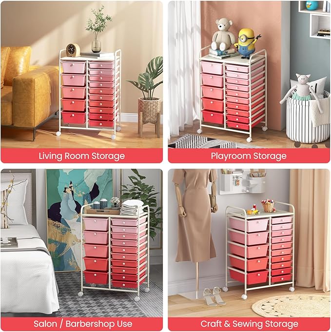 ARLIME 15-Drawer Storage Cart, 15 Drawer Trolley, Rolling Organizer Cart, Scrapbook Paper Organizer, Suitable for Office and School, Rolling Office Storage Tools