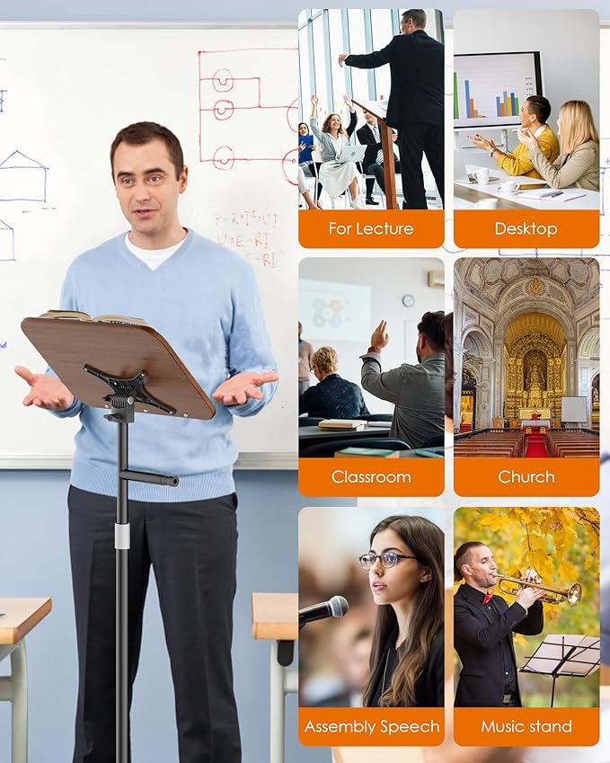 2 in 1 Dual-use Floor Book Stand & Desktop Book Stand,Height Adjustable from 33-63in, Adjustable Book Holder with Elastic Page Clips for Music Scores, Recipe, Tablet, Laptop