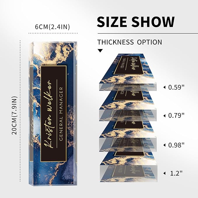 Personalized Office Name Plate, Custom Name Plate for Desks, Office Desk Decorations Gift for Women Men, Acrylic Desk Name Plate for Teacher Coworkers Staff Boss (Blue Marble)