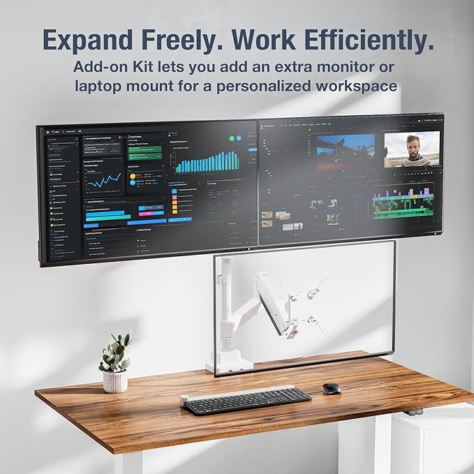 AVLT 57 Inch Heavy Duty Pole Top Mount Monitor Arm Series – Dual & Single Add-On Kits, Height Adjustable, VESA Compatible (White, Add-On Monitor Arm)