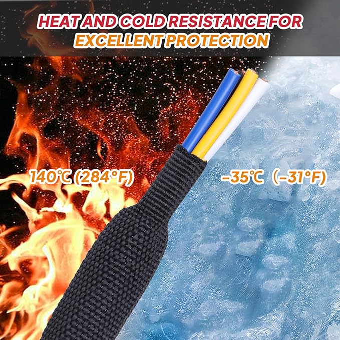 Black 2:1 Ratio Automotive Heat Shrink Braided Sleeving,Wear-Resistant Flat Woven Shrinkable Sleeve Fabric Car Cable Wires Hoses Protection (1/2"-50ft)
