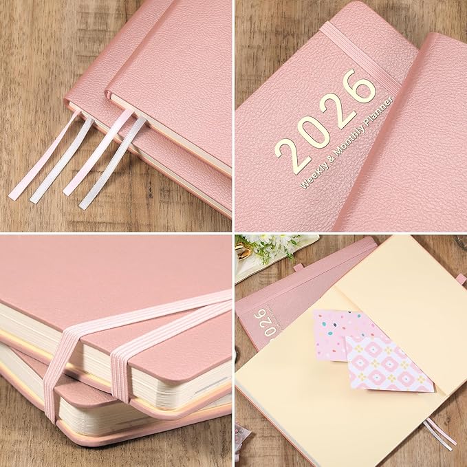 2026 Planner - JAN 2026 - DEC 2026, Planner 8.5" x 11", 2026 planner Weekly and Monthly, Leather Cover planner with Thick Paper, Back Pocket with Notes Pages - Rose Gold